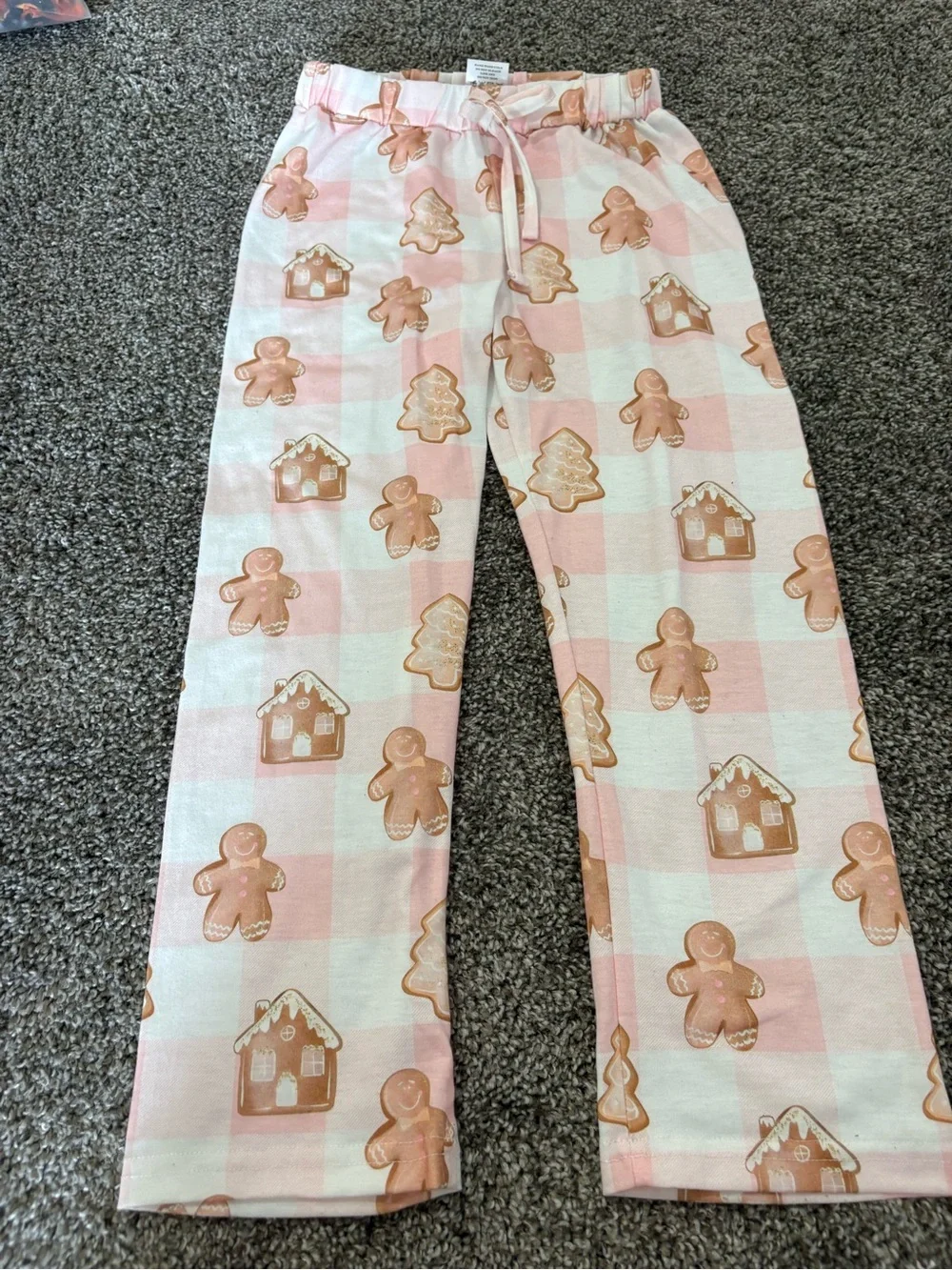 Girls Pink Gingerbread Plaid Short-Sleeve Pajama Set